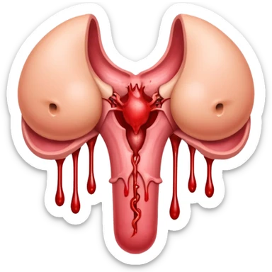 anatomically correct uterus with visible anatomical details and blood dripping, emoji style sticker
