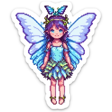 pixel art fairy with butterfly wings, pastel colors sticker