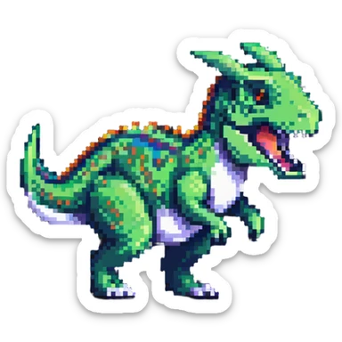 hybrid creature combining a bunny and a T-Rex in pixel art style sticker