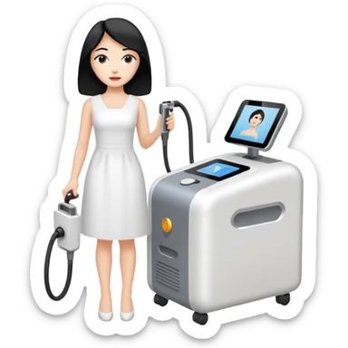 Hada con máquina de depilación láser con vestido blanco y pelo negro  sticker