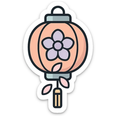 elegant Chinese lantern with floral ornament and petals, detailed shadow, thin clean outlines, soft rounded shapes, pastel palette #98B5BC, #B5B3C1, #C9A3C9, #E4C0CA, #F7DCD1, #F7C0AA, modern Japanese pop-art and sticker aesthetic, high detail, vector clarity, soft lighting, transparent background sticker