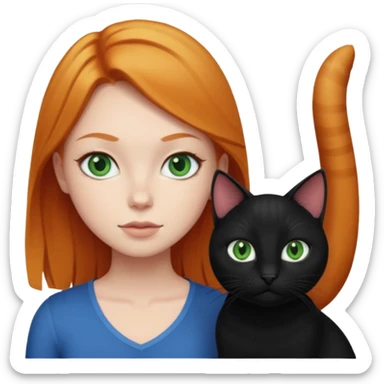 ginger girl with green eyes beside a blonde girl with blue eyes and a black cat sticker
