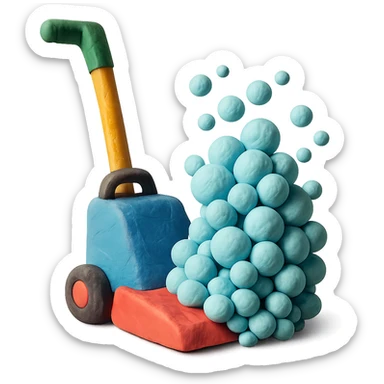 carpet shampooer with lots of playful claymation bubbles, no background sticker