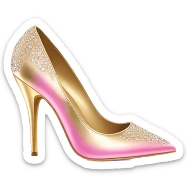 Realistic isolated top view of a pair of metallic light gold and metallic light bubblegum pink pointed toe high heel shoes with gold diamonds on the top of the toes. sticker
