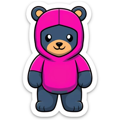 cute bearbrick collectible toy figure wearing a vibrant pink balaclava, blocky bear design sticker