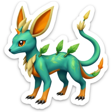 Leafeon-Salandit-Electrike-Zeraora-Fakémon-hybrid-creature (full body)  sticker
