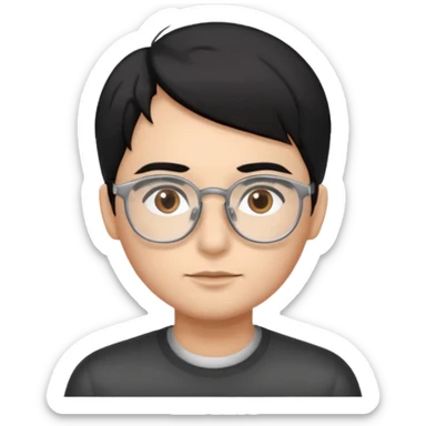 Cabelo preto liso olhos castanho cor da pele prata óculos sticker