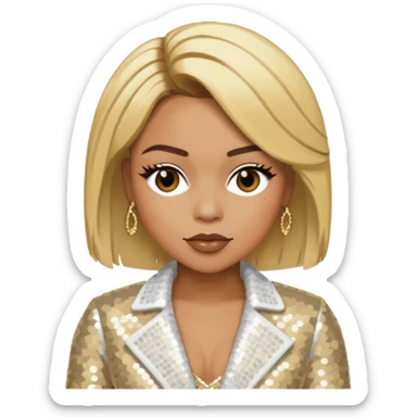 T-Boz from TLC with blonde hair, ivory sequin outfit sticker