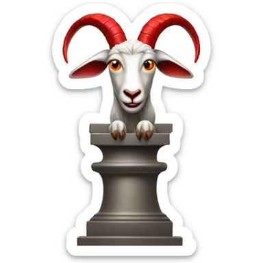 Evil Goat Devil with red tipped horns standing with goat hind legs on pyramidal pillar  sticker