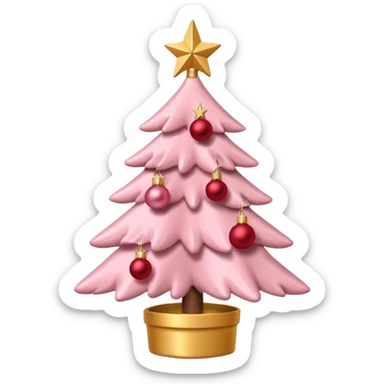 pastel pink christmas tree with red ornaments and star on top sticker