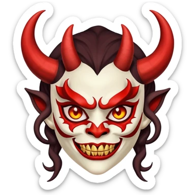 woman wearing a scary demon mask with horns sticker