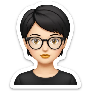 mujer de cabello corto negro y lentes, cabello con puntas hacia afuera, emoji style sticker