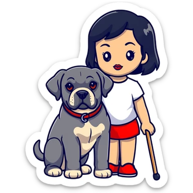 Fashionable girl with black hair and red lips with a Cane Corso dog sticker