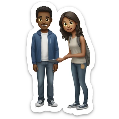 Young man helping a young woman sticker