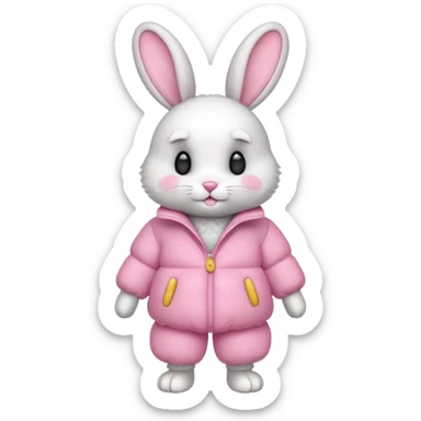 a full body of cute rabbit with puffer clothes sticker