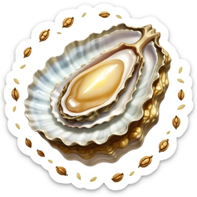 Ethereal oyster, golden walnuts, floating seeds, and a shining cut of lean meat spiraling around a small shield of light. Soft rays extend from the shield towards an illuminated body showing active cellular repair and regeneration. Foods emit a subtle glow as they orbit the protective shield. sticker