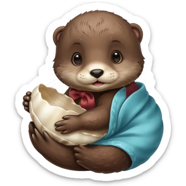 baby otter hold a shell sticker