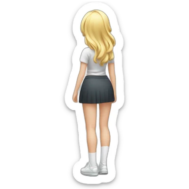 full body back view curvy caucasian beauty in small skirt lifted by the wind butt white socks sticker