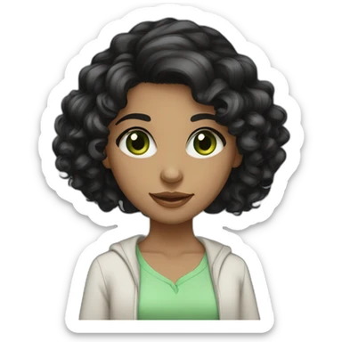 Medium length Curly black hair girl big green eyes arab skin color sticker