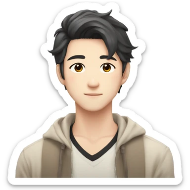 Gorgeous romantic Asian anime gentle man with blushing face aesthetic trending style outside sticker