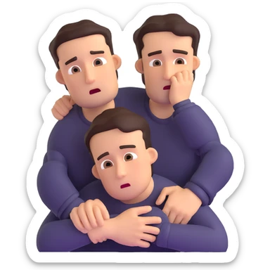 man with anxious attachment style clinging desperately to partner with worried expression and fear of abandonment sticker