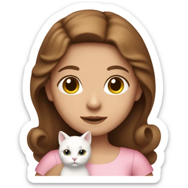 Brown hair girl with pink dress carrying a white cat  sticker