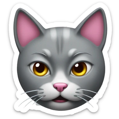angry grey cat with pink nose sticker