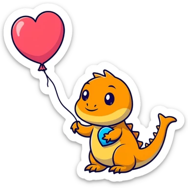 cute bearded dragon with heart balloon sticker