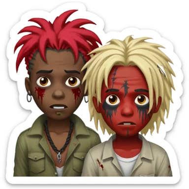 make two zombie boys, preferably black, both with dreadlocks, one with short hair, half blond and half black, and the second with long dreadlocks (up to the shoulder) with red roots and black tips  sticker