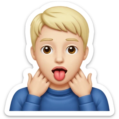 Person with their two hands around their neck, with their tongue sticking out sticker