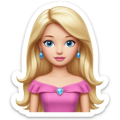 barbie, long blonde hair, pink dress, with blue eyes,different dress sticker