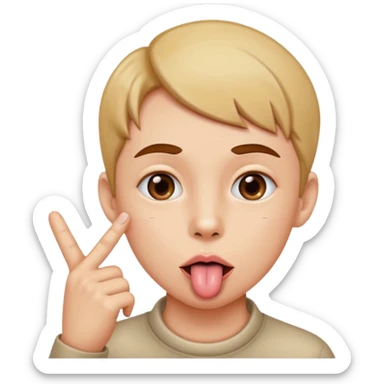 tongue out eyes looking a way pointer finger on chin￼ sticker