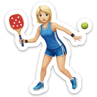 Woman with blond hair playing pickleball with a Selkirk paddle sticker