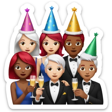 alright, but make the one in the middle light skin (caucasic) with white hear. The one on the left be redheaded (caucasic) and the one on the right be african sticker