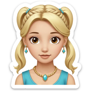 fancy blonde hair girl with ponytails brown makeup and jewellery sticker