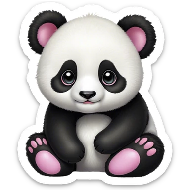 Cinematic Cute Baby Panda Portrait Emoji, Head tilted playfully and inquisitively, featuring an irresistibly fluffy, black and white Fur with an extra dose of cuddliness, round, sparkling eyes filled with boundless curiosity, Simplified yet adorably endearing features, highly detailed, glowing with a warm, friendly glow, high shine, affectionate and playful, stylized with a touch of playful charm, bright and heartwarming, soft glowing outline, capturing the essence of a mischievous yet loving baby panda, so playful it feels like it could tumble out of the screen into your arms! sticker