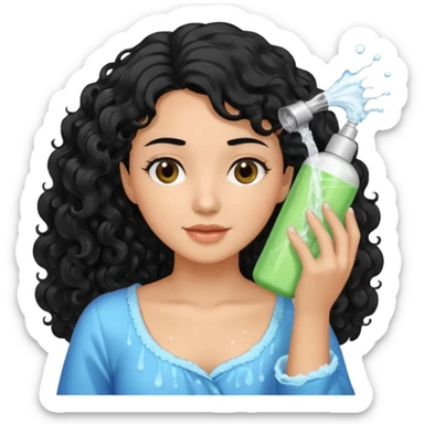 beautiful black hair washes her long curly hair with shampoo sticker