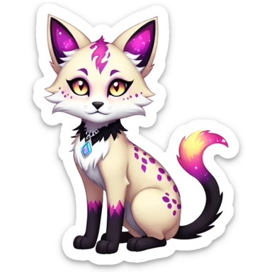 Vibrant dark edgy gothic Falvie-Fionbri-creature-sparkle-feline-fursona, full body, with random markings sticker