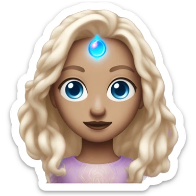 magical diva with thin pink andromedan skin long hair and blue eyes glowing third eye sticker