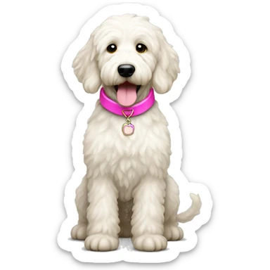 White goldendoodle with pink collar  sticker