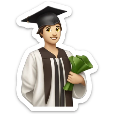 Proud Italian statue graduate in graduation hat with diploma, white skin dark brown hair sticker