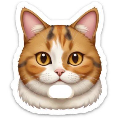 torbie and white cat with small head, hazel eyes, and short but chubby body sticker