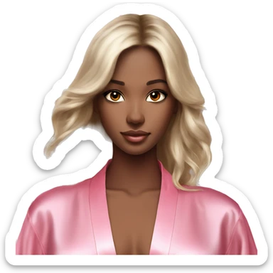 Black hair hazel eye Victoria secret angel in pink silk robe with white angel wings sticker