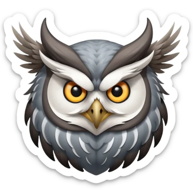 flying owl with demon horns sticker