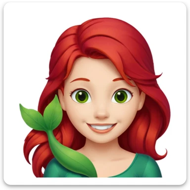 Ariel from The Little Mermaid, red hair, green tail, inspired by the reference provided, Apple style emoji sticker