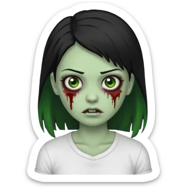 zombie girl with white shirt but similar to this with green skin black hair sticker