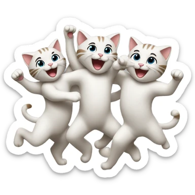 6 happy cats dancing together sticker
