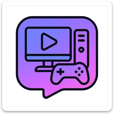 social media icon with gradient of purple blue and pink evoking a gaming station, modern icon style, colorful, sharp lines sticker