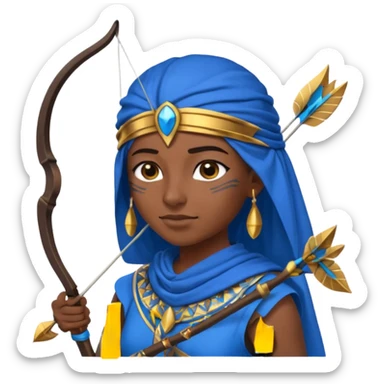 Emoji portrait of an Egyptian archer. Headcloth, bow and arrow, focused expression. sticker