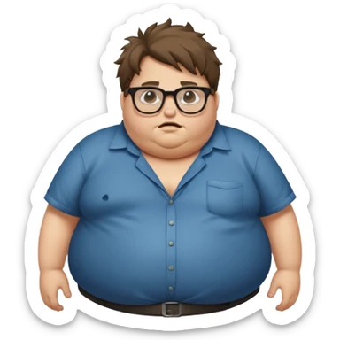 Hombre nerd obeso mórbido con la barriga saliendo de la camisa sticker